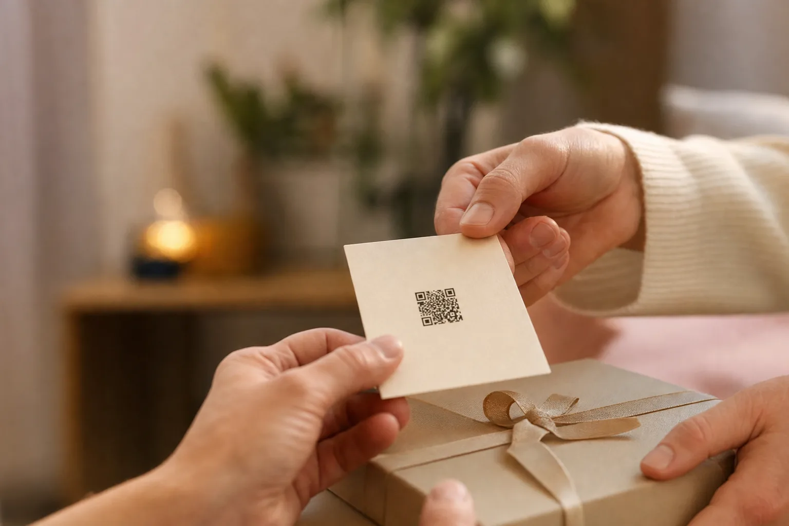 Karte mit QR-Code zum Lied wird als Geschenk überreicht