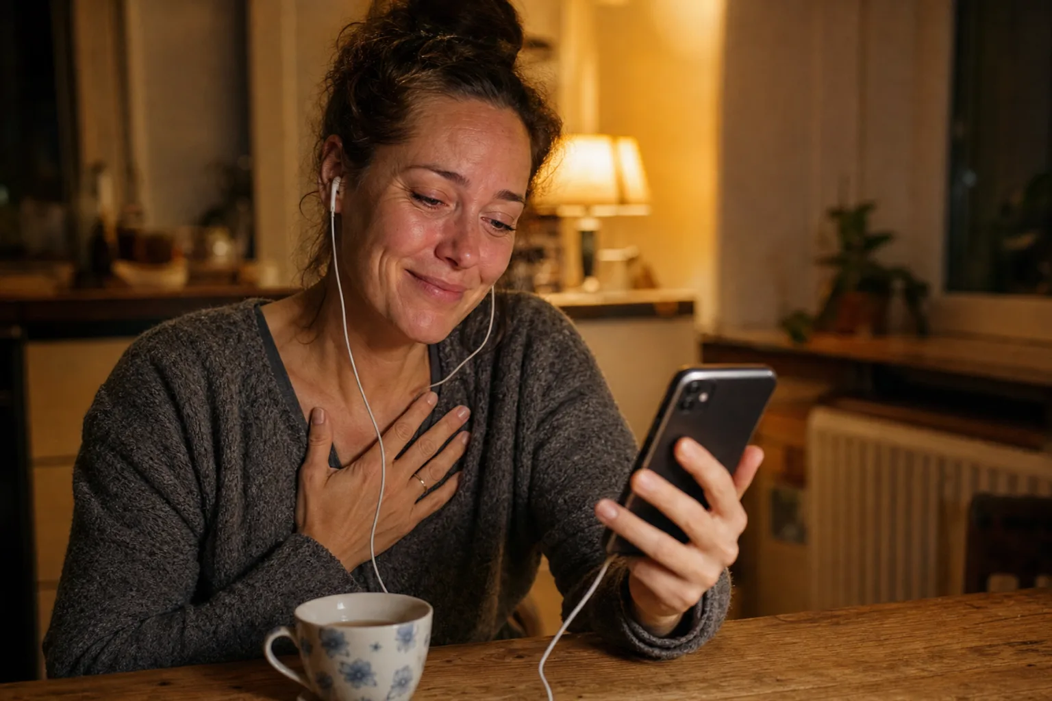 Beschenkte Person hört ihr personalisiertes Lied und strahlt